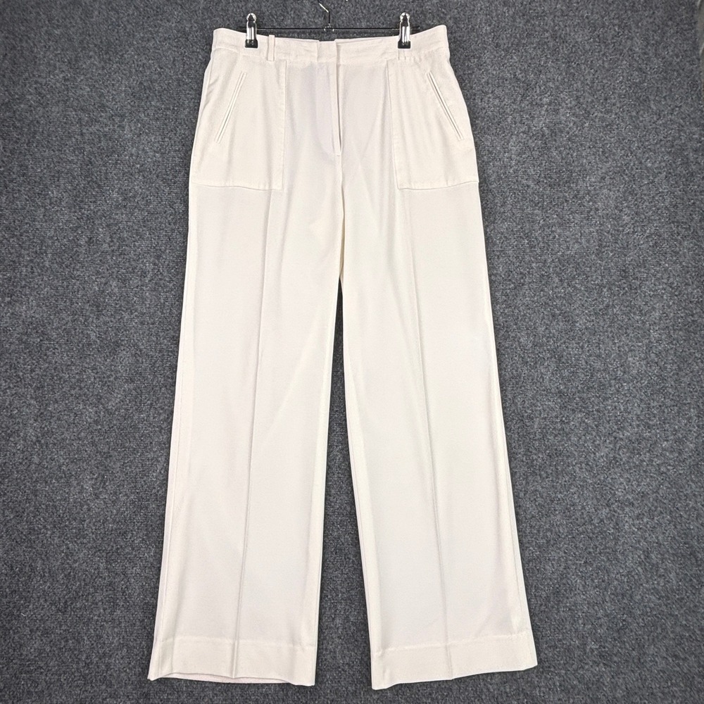 BCBGMAXAZRIA Womens Off White Wide Leg High Waist Patch Pocket Trousers Size M